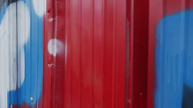 Graffiti Paint Drips Corrugated Metal Wall Pan Motion Footage Colorful Texture Abstract Background Spray Splash Urban Street Art