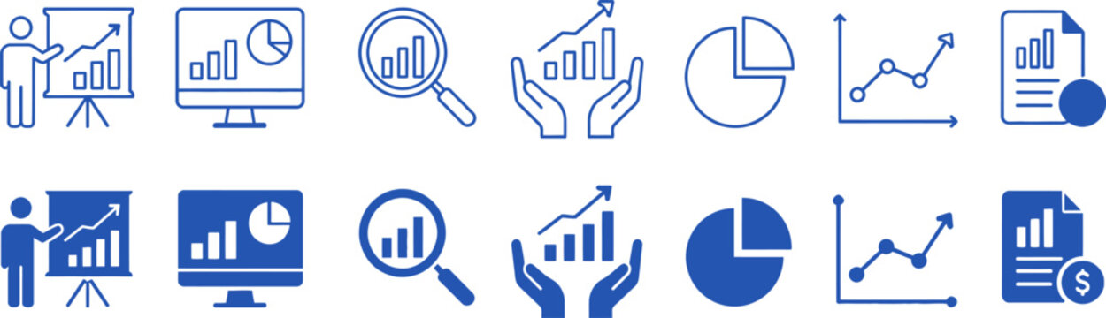 Business data analysis and finance icons set