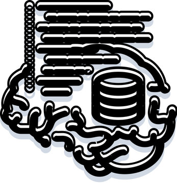 Artificial intelligence brain merging human neurological elements with machine code, data storage, and network connections, illustrating a hybrid intelligence