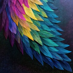 Obraz premium Colorful leaves in a pattern showing various shades of green, blue, yellow, pink, and purple arranged on a dark background