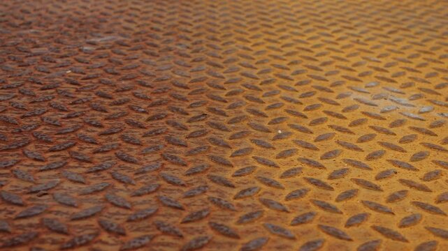 Rusty Diamond Plate Metal Floor Deep Red Brown Dramatic Vignette Industrial Grunge Texture Abstract Background