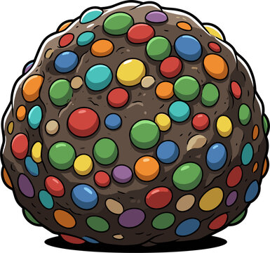 Large chocolate chip cookie with colorful candy-coated chocolate pieces, close-up view, baked confectionery treat, dessert food