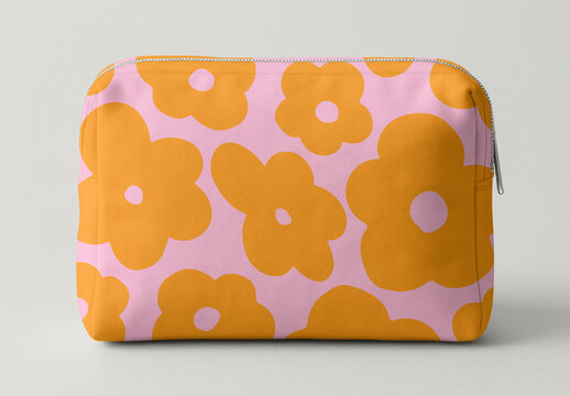 Bright Floral Patterned Zip Pouch In Pink And Orange