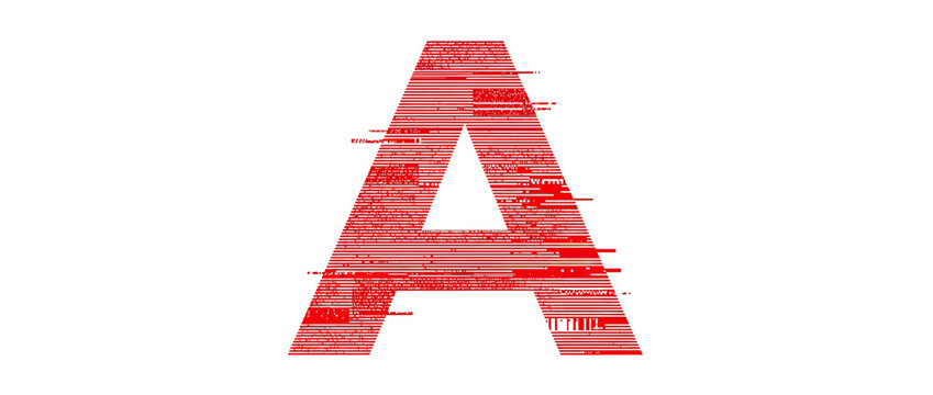Red Glitch Art Letter A with Digital Distortion Effect