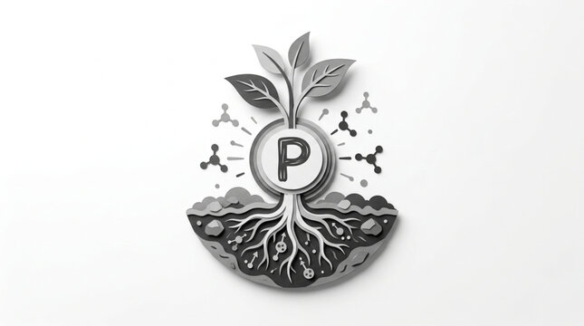 Phosphorus Element Symbol P with Plant Growth and Roots.