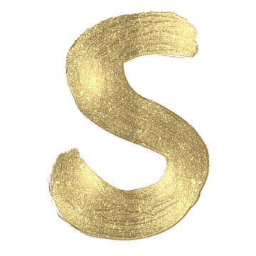 Shiny Gold Glitter Lowercase Letter s Handlettered PNG