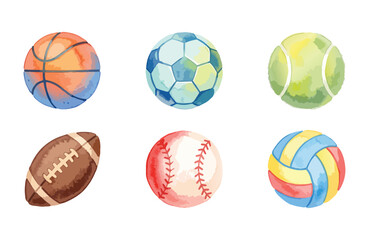 Obraz premium Watercolor sports ball icons set isolated on white background