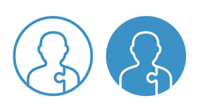 Puzzle Piece Person Icon: Two stylized icons depict a person's silhouette with a missing puzzle piece, symbolizing integration and belonging.