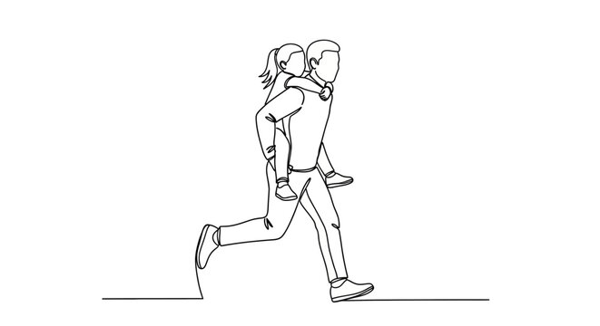 Man carrying woman on his back in playful pose.