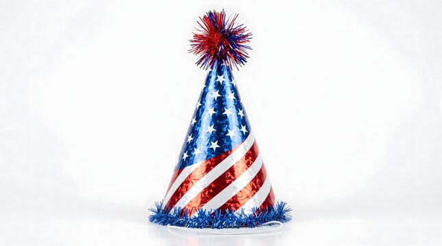 Patriotic party hat with american flag pattern isolated on white background