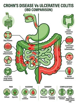 Comparison of crohn's disease and ulcerative colitis medical poster