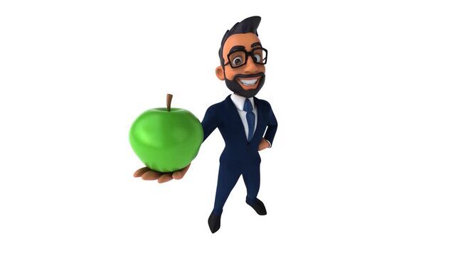 3D cartoon businessman holding apple vector illustration of business person in suit promoting healthy diet and lifestyle concept design icon