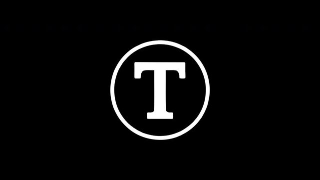 White letter t logo animation reveal on black background