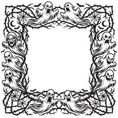 Obraz premium Creepy Halloween Frame with Ghosts and Skulls