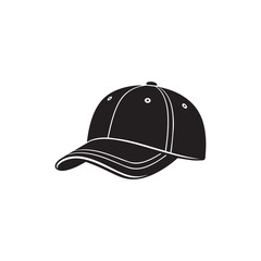 Fototapeta premium Minimalist Baseball Cap Silhouette Icon – Black Snapback Hat Vector Illustration