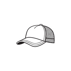 Fototapeta premium Trucker Cap Outline Icon – Mesh Baseball Hat Minimalist Vector Illustration