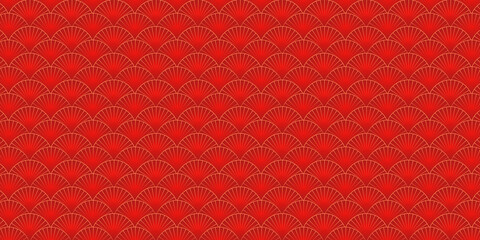 Luxury red seigaiha seamless pattern with graceful scallop and fish scale elements, ideal for wallpapers, cards, branding, packaging, and festive design projects. © mei