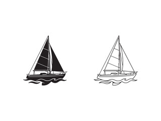 Naklejka premium Sailboats on water with waves and sails up sailing vessels