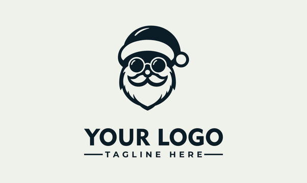 Cool Santa Claus with sunglasses and white beard vector logo illustration