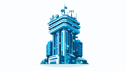 A modern communication tower stands tall against a clean white background © Bolodewe