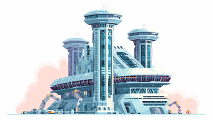 A futuristic industrial complex stands against a clean white background © Bolodewe