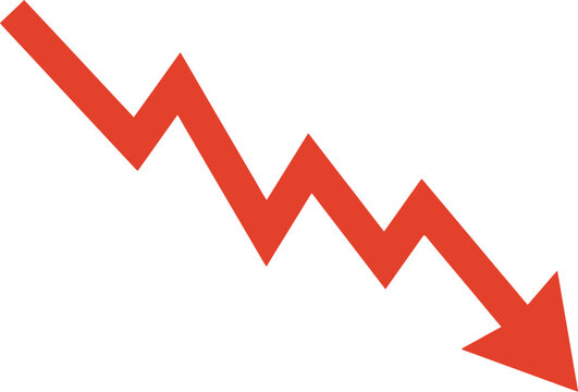 Arrow with a jagged zigzag pattern points diagonally downward to represent a sharp decrease.