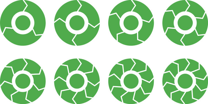 Circular diagrams featuring segmented arrows represent cyclical processes and sustainable growth models.