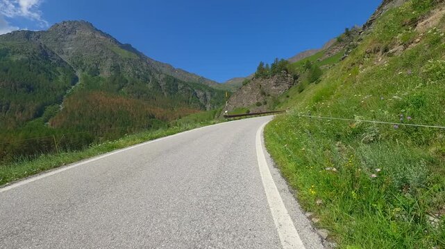 Road to Colle dell'Agnello in the Cottian Alps, Piedmont, Italy