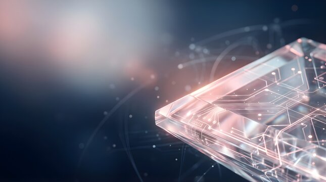 Abstract digital chip with glowing circuit lines for networking technology