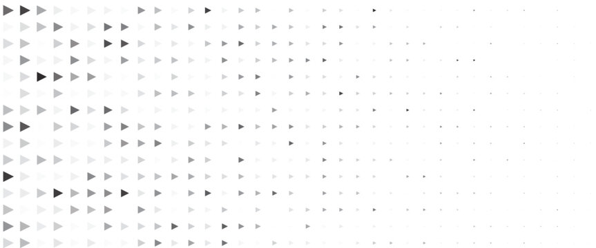 Fading triangle halftone gradient. Abstract geometric background texture. Tech triangular halfton gradation pattern. Vanishing mosaic arrow wallpaper for poster, banner, booklet. Vector backdrop