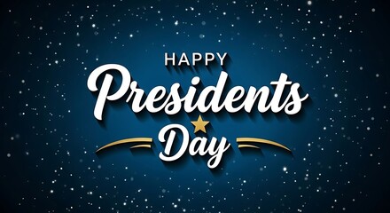 Text reads "Happy Presidents Day" against a dark blue background with twinkling white dots and a star