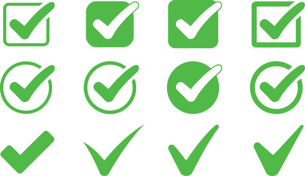 Checklist symbols in green tones indicate various forms of confirmation, success, and task completion indicators.