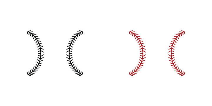 Set of black and red baseball stitching patterns for sports design elements