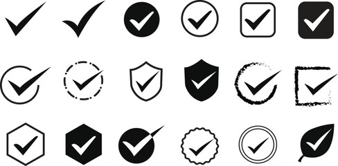 Minimal Check Mark Icons Set – Modern Black Tick, Checkbox, Approval and Verification Symbol Collection Vector © Creativekarim