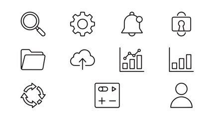 Fototapeta premium Business icons, office symbols, line style, 10 editable graphics, management tools, workflow elements