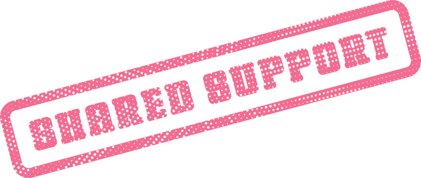 A compelling pink distressed stamp creatively illustrates the vital importance of Shared Support