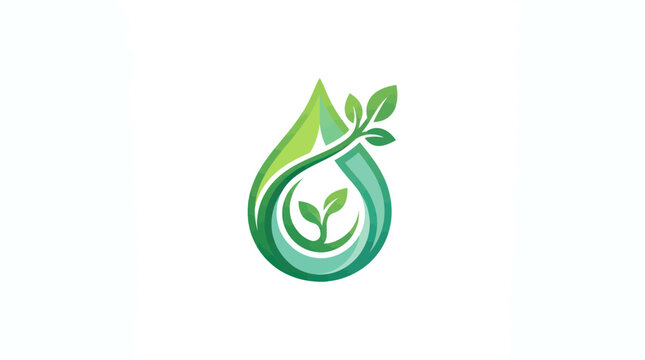 Green water drop with growing sprout and leaves icon