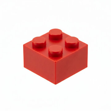 Red plastic building block with four round studs on top on transparent background