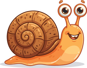 Cute happy smiling cartoon snail character with brown spiral shell vector illustration isolated on white background © Azizul