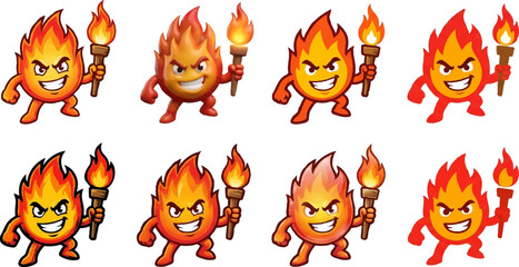 Obraz premium Fiery Cartoon Flame Mascots