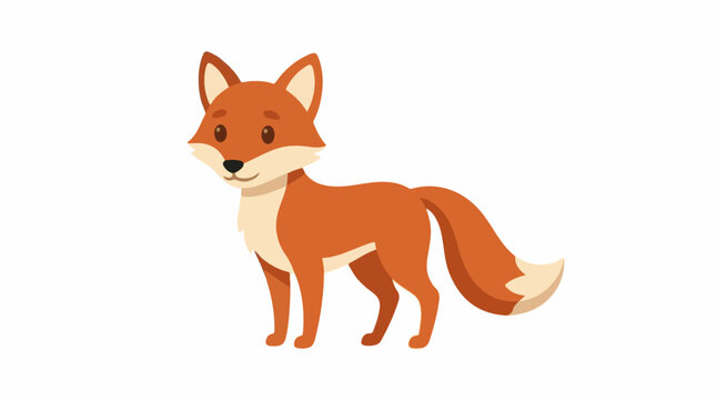 Cute cartoon fox with bushy tail on white background