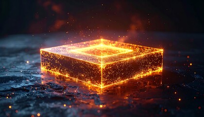 A glowing orange cube on a dark surface with sparks (1) © tahu