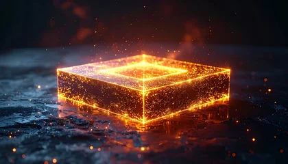 A glowing orange cube on a dark surface with sparks (1) © tahu