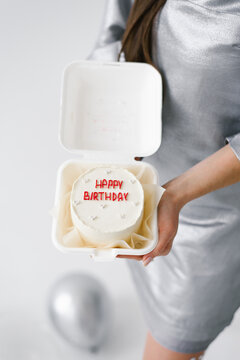 Cake with Happy Birthday Text in Box