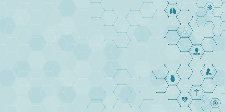 Abstract medical background with hexagons pattern. Concepts and ideas for healthcare technology, innovation medicine, health, science and research