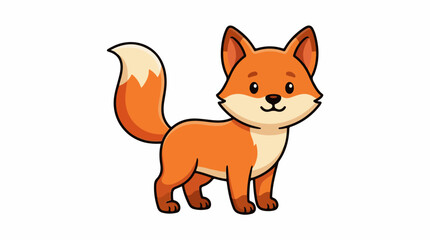 Fototapeta premium Cute cartoon fox with orange fur and bushy tail on white background
