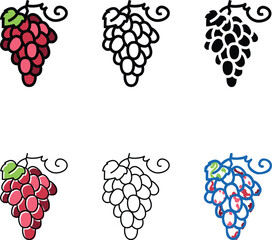 Fototapeta premium red grapes bunch color icon vector. set red grapes bunch sign. isolated symbol