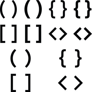 Set of black brackets parentheses braces and angle brackets symbols