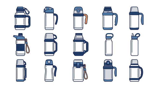 Reusable water bottles and insulated thermos flasks collection