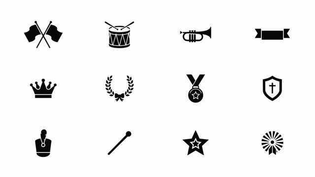 Minimalist black and white icon set showcasing celebration achievement and tradition for awards events